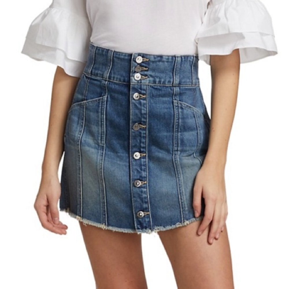 Veronica Beard Flora Denim Mini Skirt Raw Shirt Tail Hem